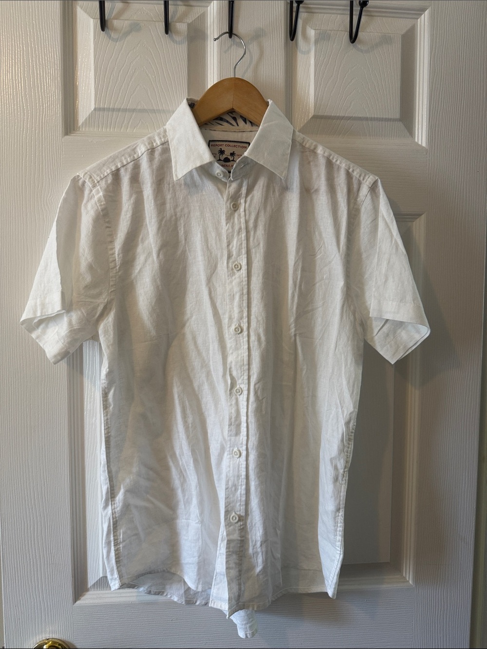 Report Collection White Short-Sleeve Linen Button-Down Shirt